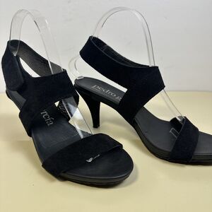 Pedro Garcia Black Suede Slingback Mid Heel Strappy Sandal Open Toe Sz 38